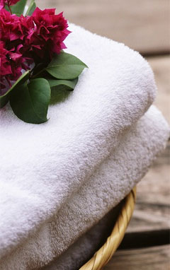 Beautiful Flower & Leaves on Towel Beautiful Flower & Leaves on Towel
